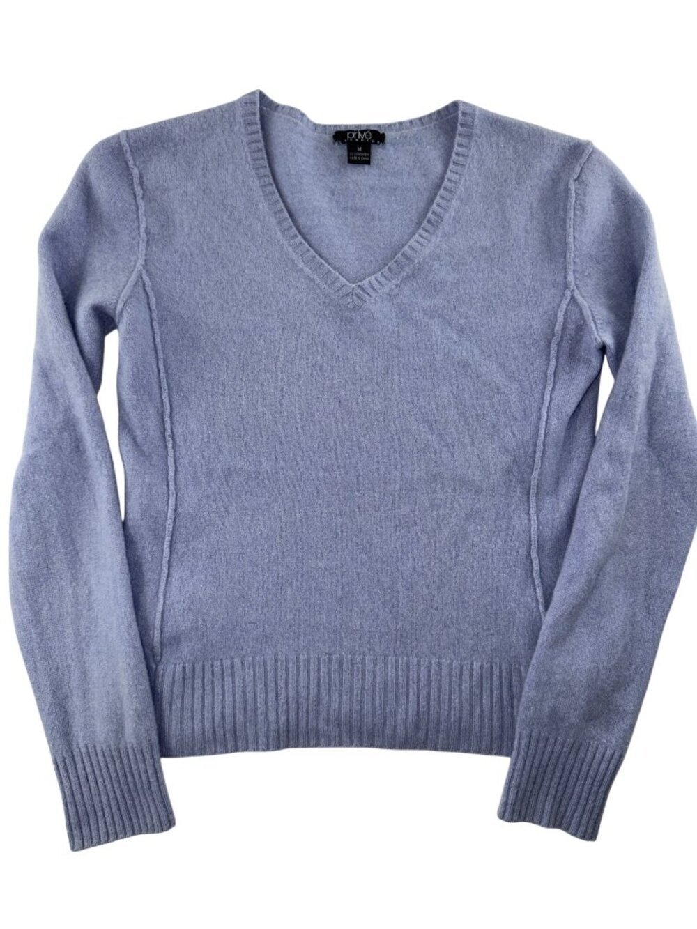 Prive Cashmere 100% Cashmere V Neck Sweater Women's Medium Light Blue Luxury